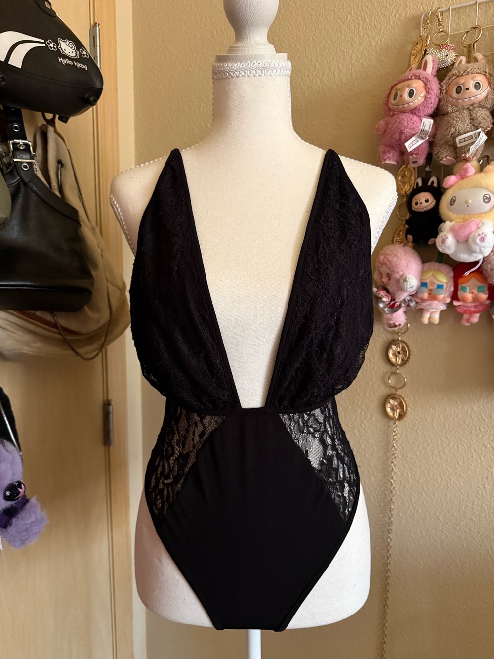 Rehab Black Lace Plunge Bodysuit